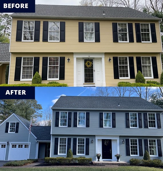 before and after of new siding installed on a home in new jersey