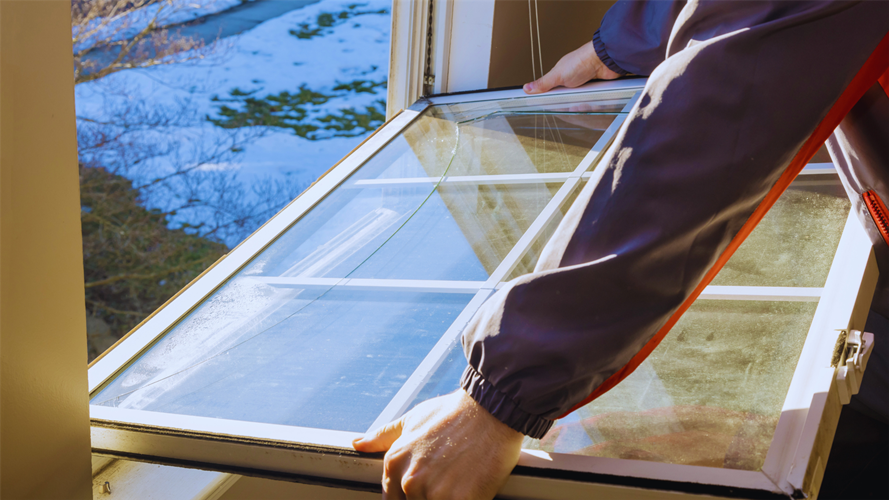 A homeowner removing a broken window to prepare for window replacement in NJ.