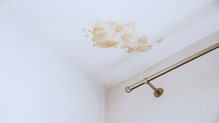A stain on the ceiling of a NJ house due to a roof leak.